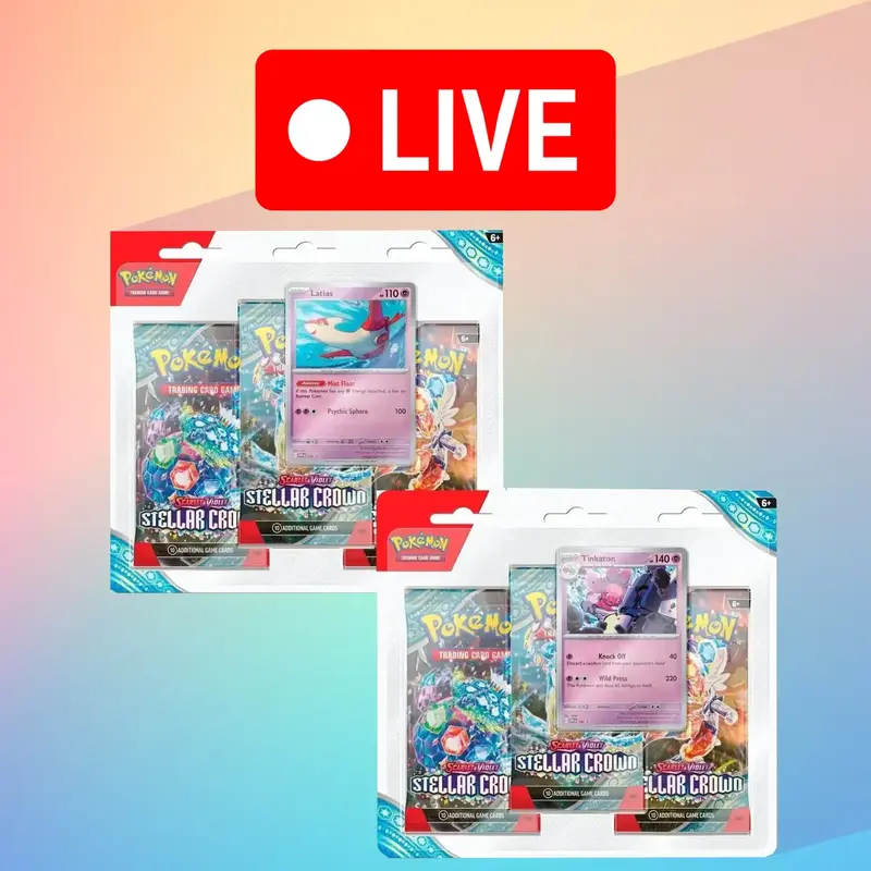 Pokémon TCG 3 Pack Blister Stellar Crown Trading Card Game Expansion Two 3 Pack Bundle total of 6 packs and 2 promos!