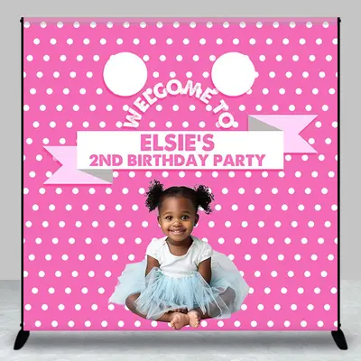 Custom Photo Pink White Dots 2nd Birthday Backdrop