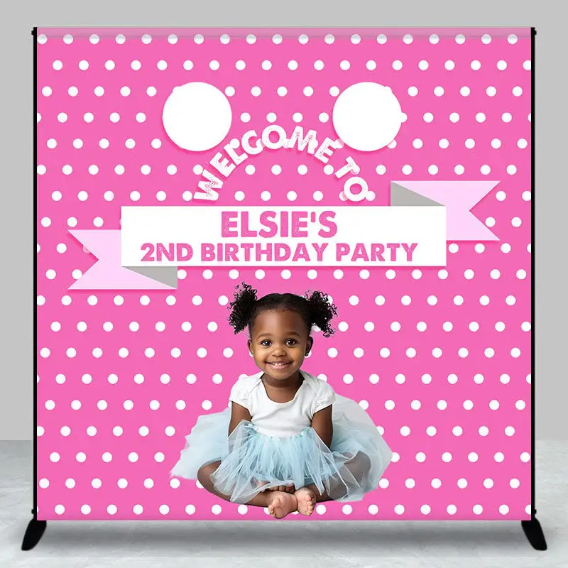 Custom Photo Pink White Dots 2nd Birthday Backdrop
