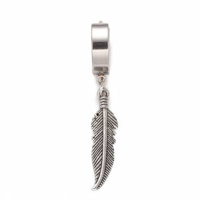 Non-Tarnish Stainless Steel Feather Dangle Hoop Earrings
