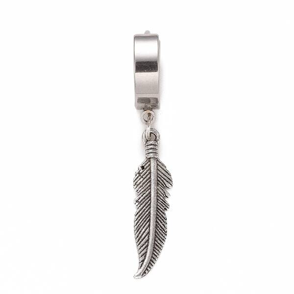 Non-Tarnish Stainless Steel Feather Dangle Hoop Earrings