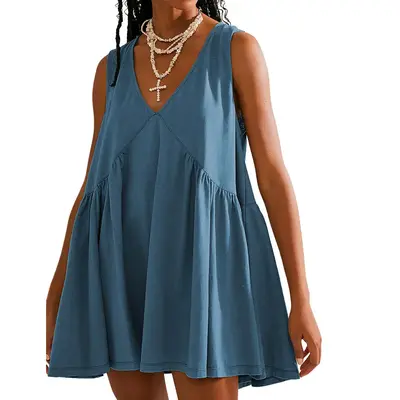 UANEO Women's FallFreshness Sleeveless Mini Dress Casual Loose V Neck Sundress with Pockets Fashion Fit Womenswear Vneck milk...