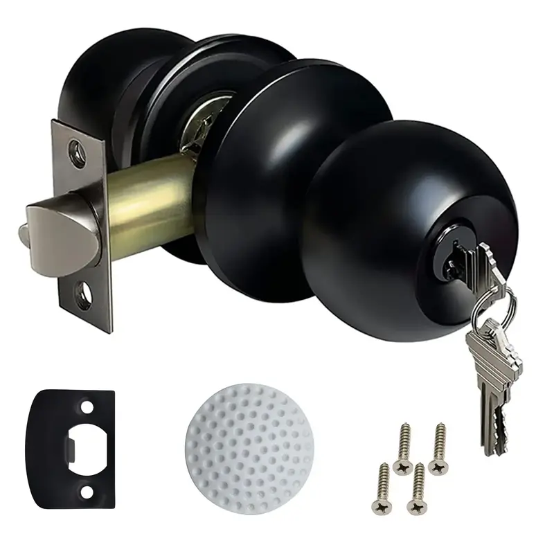 Door Handle with Lock & Key, 1 Count Multipurpose Round Ball Door Handle, Anti-theft Door Handle for Bedroom, Bathroom, Entra...