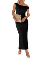 BTFBM Women 2025 Summer One Shoulder Bodycon Ruched Maxi Dresses Slit Mesh Long Formal Cocktail Wedding Guest Dress
