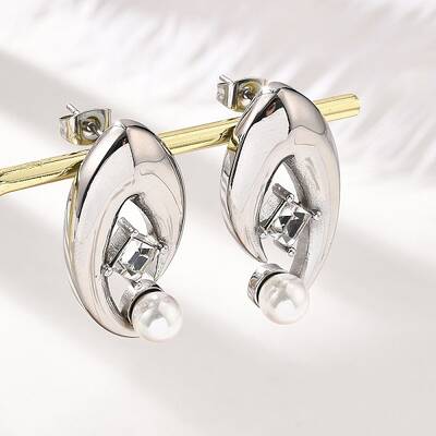 304 Stainless Steel Shell Pearl Stud Earrings