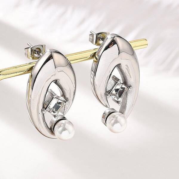 304 Stainless Steel Shell Pearl Stud Earrings