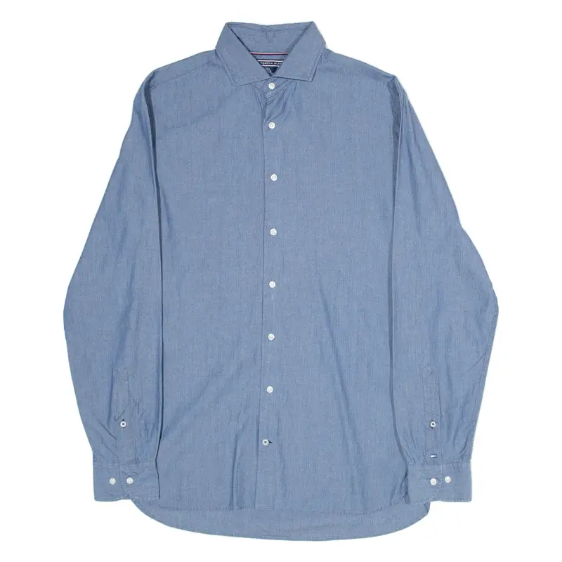 TOMMY HILFIGER Real Indigo Mens Plain Shirt Blue Long Sleeve S