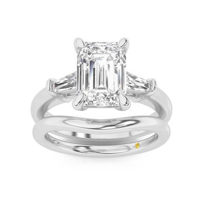 Ignite Lab Grown Emerald Cut Diamond Engagement Ring with the Zola Wedding Band | 18K White Gold 3 1/2 ct. tw.