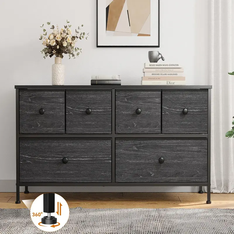 RaybeeFurniture 39.4W Dresser with 6 Drawer, Sturdy Metal Frame/Wood Top, Mini Cute Storage Tower Cabinet Organizer Unit fo...