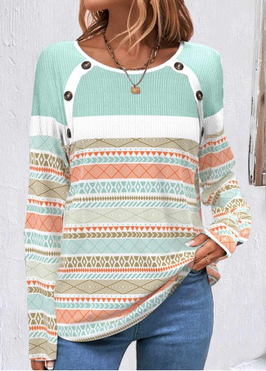 Modlily Multi Color Patchwork Tribal Print Long Sleeve Sweatshirt - XXL