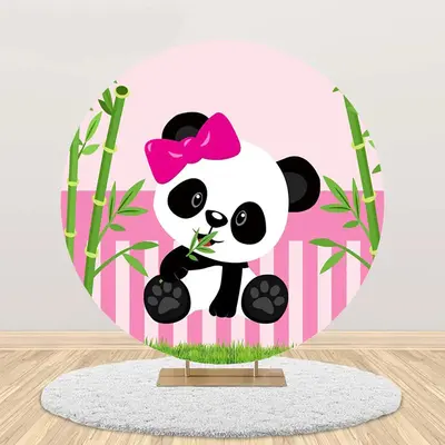 Pink Green Bamboo Panda Round Baby Shower Backdrop - Aperturee