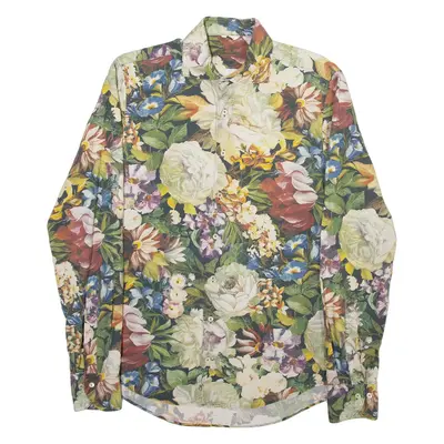 SLIMLINE Womens Shirt Green Floral Long Sleeve S