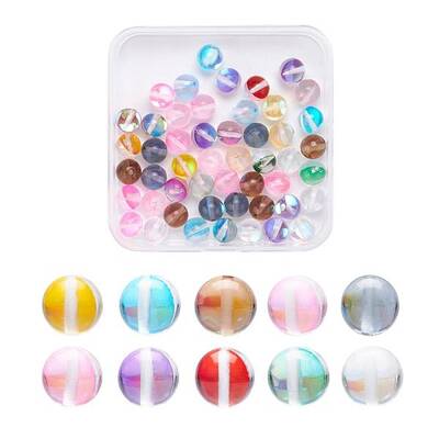 50Pcs 10 Colors Synthetic Moonstone Beads Strands