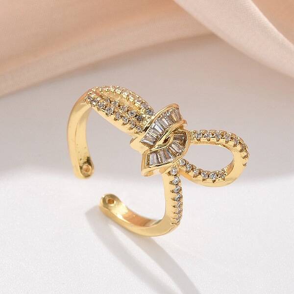 Brass Micro Pave Clear Cubic Zirconia Finger Rings