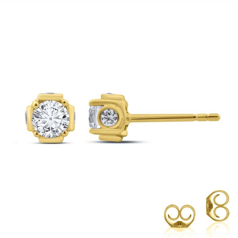 Lab Grown Hidden Accent Diamond Stud Earrings | 14K Yellow Gold 1 ct. tw.