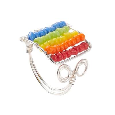 Glass Bead Braided Rectangle Open Cuff Ring