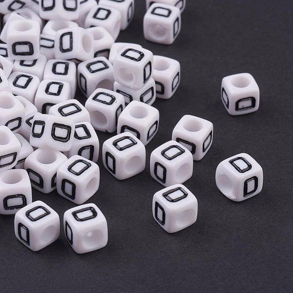 White Letter D Cube Acrylic Beads