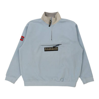 Napapijri Spellout 1/4 Zip - XL Blue Cotton | Size: x-large