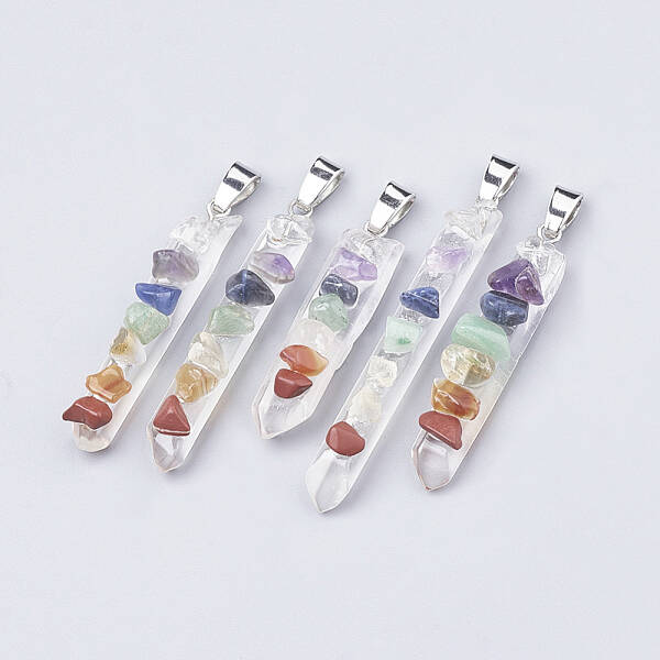 Chakra Natural Quartz Crystal Pointed Pendants