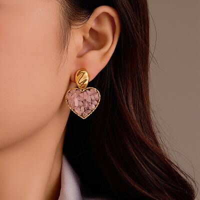 304 Stainless Steel Heart Dangle Stud Earrings