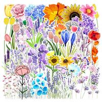 Spring Flower Sticker, 50pcs Floral Pattern DIY Stickers, Decorative Stickers for Mobile Cases Laptop, DIY Spring Decor, S...