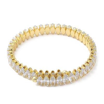 Rack Plating Brass Cubic Zirconia Oval Bangle for Women