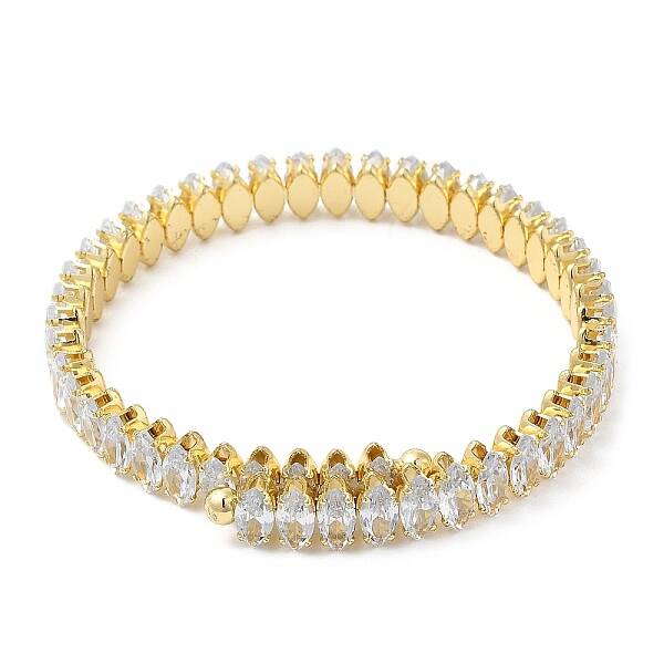 Rack Plating Brass Cubic Zirconia Oval Bangle for Women