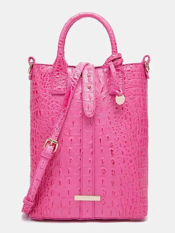 Solid Color Crocodile Embossed Tote Bag, Plain Pu Leather Shoulder Bag, Large Capacity Handbag For College Student Perfect Fo...