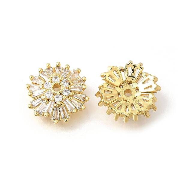 Flower Brass Clear Cubic Zirconia Bead Caps