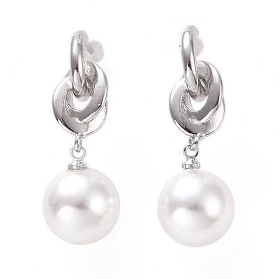 Plastic Pearl with Knot Dangle Stud Earrings