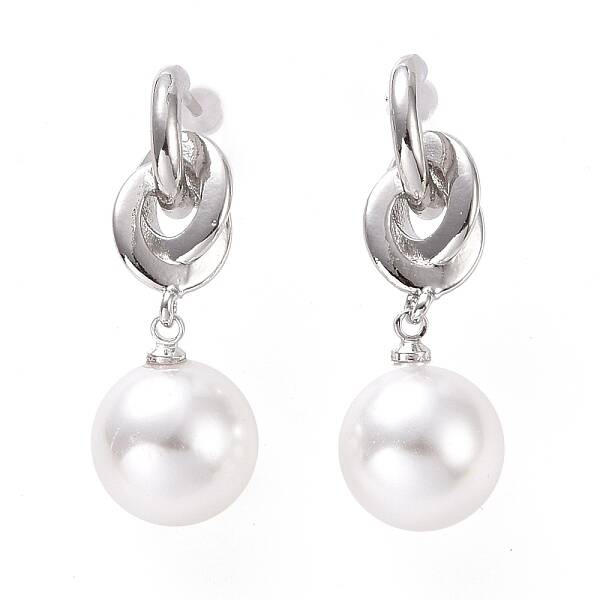 Plastic Pearl with Knot Dangle Stud Earrings