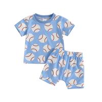 Infant Toddler Baby Boy Baseball Outfit Summer Clothes Letters Short Sleeve T-shirt Top Elastic Waist Shorts Set 2Pcs