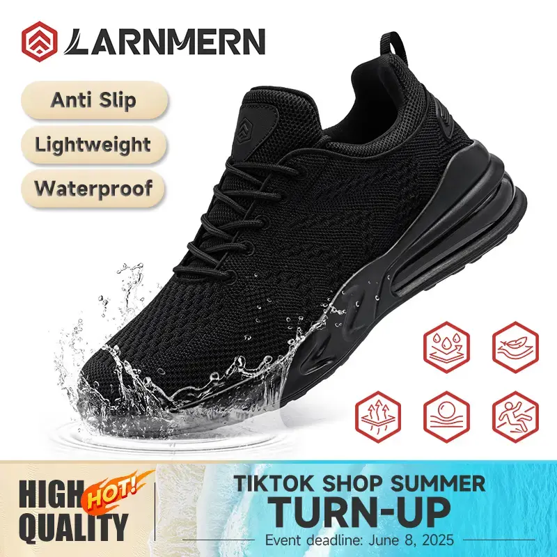 LARNMERN Non-Slip Work Shoes SRC Oil Resistant Breathable Mesh Comfort Chef Footwear Men's & Women's Versions Black Nurse Sho...