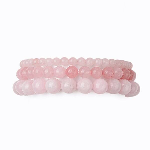 3Pcs Round Natural Rose Quartz Beads Stretch Bracelets