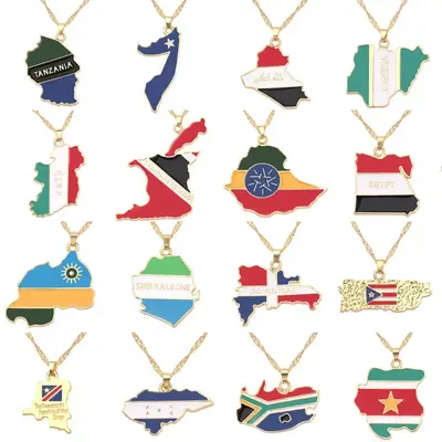 Necklace Popular Necklace Creative World Map Flag Necklace Map Jewelry Pendant Men and Women Jewelry Store Fashionable Access...