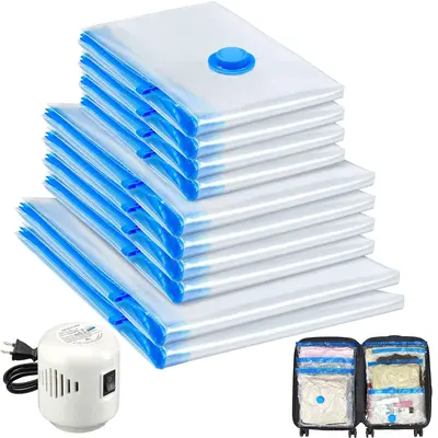 6/10/15/16 Pack Travel Vacuum Storage Bags With Hand/Electric Pump, Vacuum Seal Bags for Clothing, Vacuum Sealer Bags for Lug...