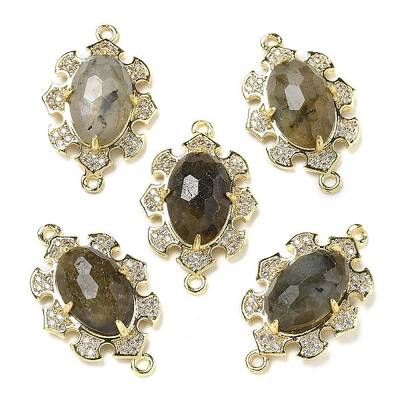 Natural Labradorite Faceted Oval Connector Charms