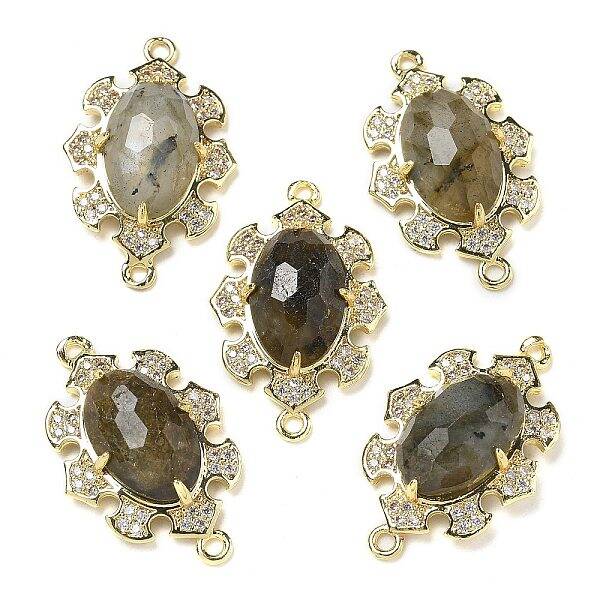 Natural Labradorite Faceted Oval Connector Charms