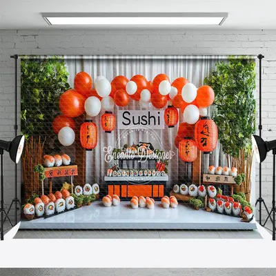 Aperturee Green Plant Balloons Sushi Store Cake Smash Backdrop, 3X2FT(1MX0.6M), 14 USD, birthday cake smash backdrops, ENHD2J...