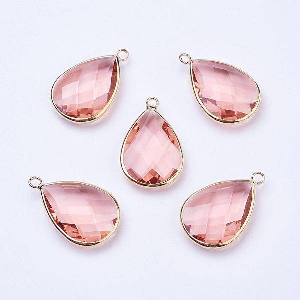 Golden Tone Brass Glass Teardrop Pendants