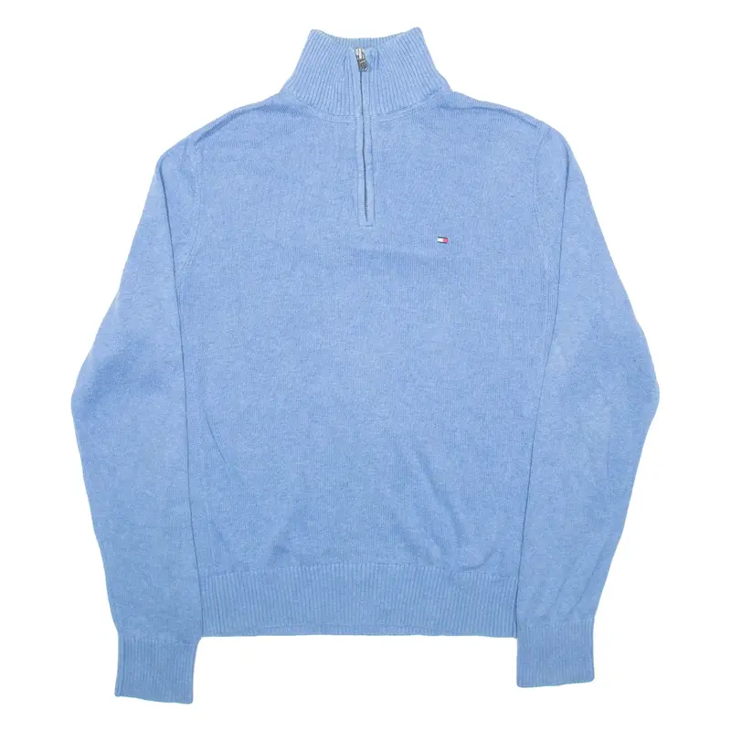 TOMMY HILFIGER Mens Jumper Blue 1/4 Zip Tight Knit S