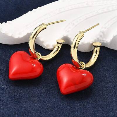 Brass Enamel Dangle Stud Earrings for Women