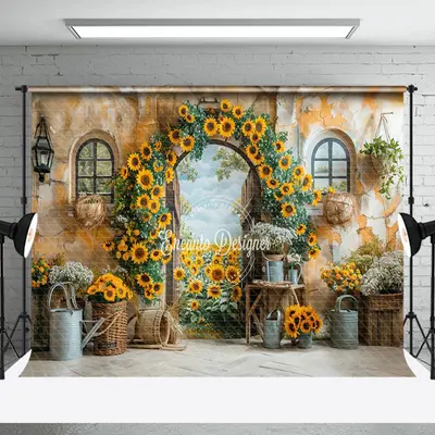Retro Wall Rural Floral Leaves Cake Smash Backdrop