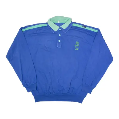 EMAR Popper Sweatshirt Blue Collared 80s Mens XL