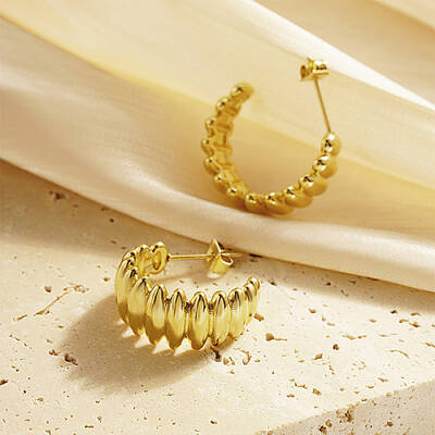 304 Stainless Steel Oval Beaded Ring Stud Earrings