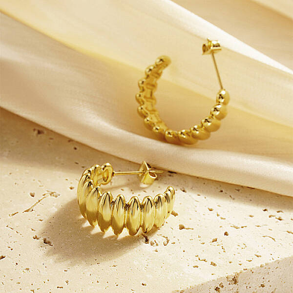 304 Stainless Steel Oval Beaded Ring Stud Earrings
