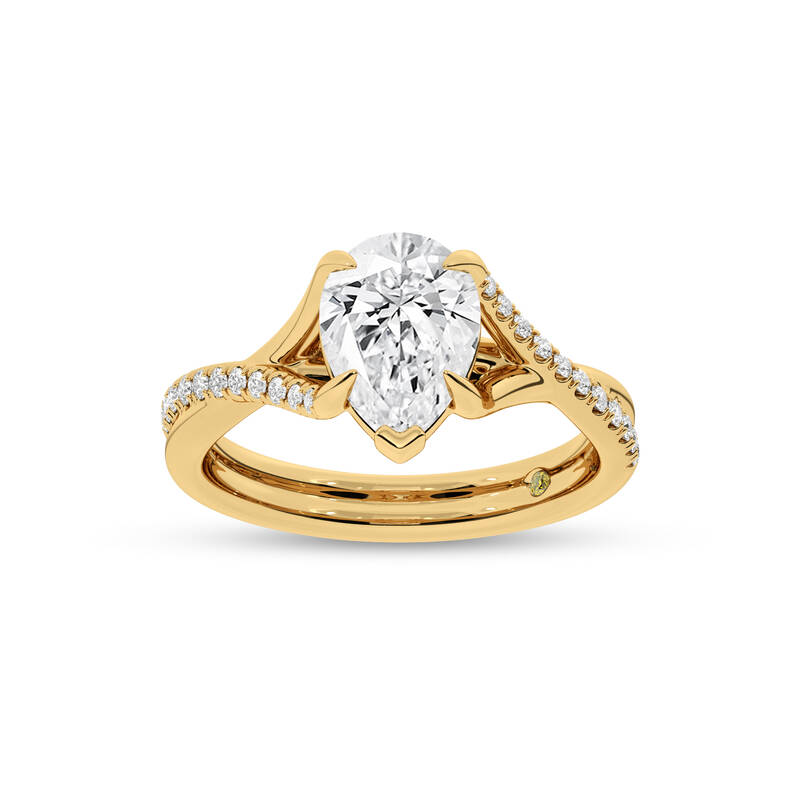 Lumen Twisted Pavé Shank Pear Shape Lab Diamond Engagement Ring | 14K Yellow Gold 1 3/4 CT. TW.