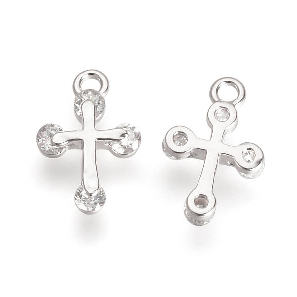 Brass Micro Pave Cubic Zirconia Tiny Cross Charms