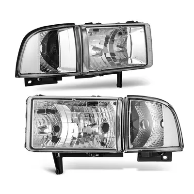 YITAMOTOR® Headlights Assembly Compatible with 1994-2001 Dodge Ram 1500/1994-2002 Ram 2500 3500 Chrome Housing Clear Reflect...