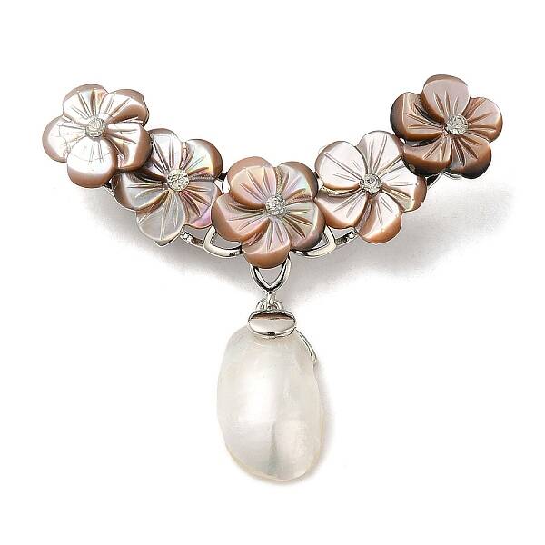 Peach Blossom Flower Natural White Shell Brooches for Women